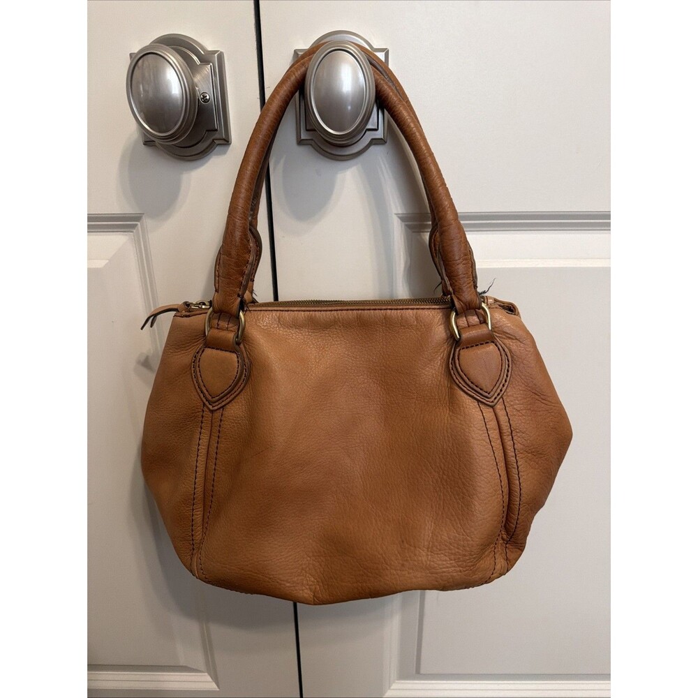 J Crew Leather Hand Bag Purse Tan Mid Size Classic Vintage Good Condition